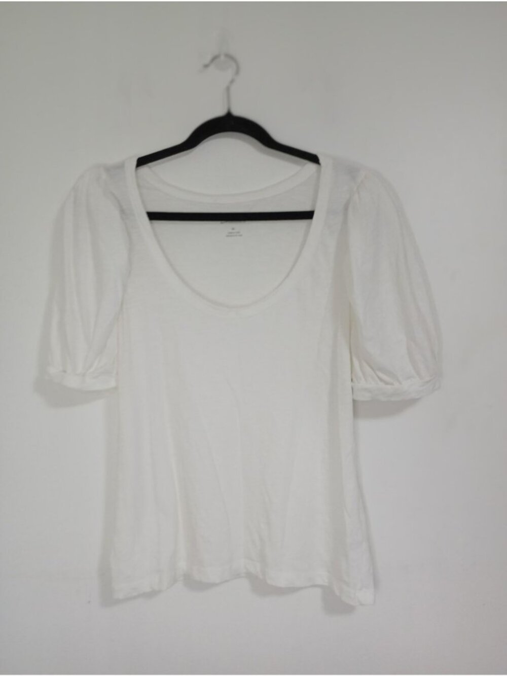 By Anthropologie White Puff-Sleeve 100% Cotton T-Shirt XL Scoop Neckline Women